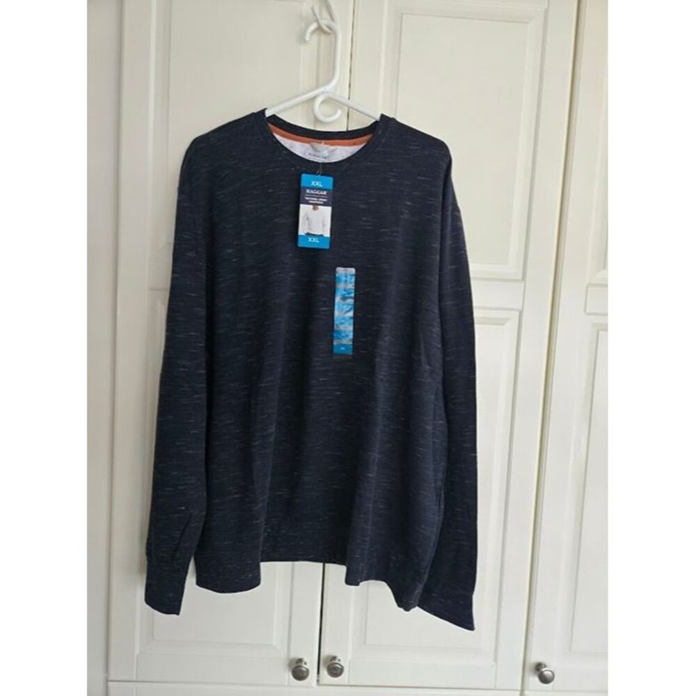 Haggar Textured Jersey Crewneck Shirt - Navy Speckled - Mens XXL - NEW